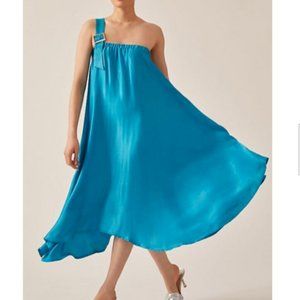 Anthropologie Let Me Be 1X One-Shoulder Vibrant Midi Dress Blue Turquoise